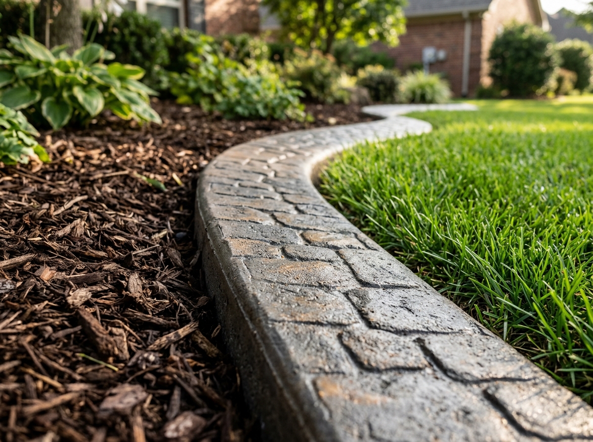 Close-up of expertly crafted decorative concrete curbing detail