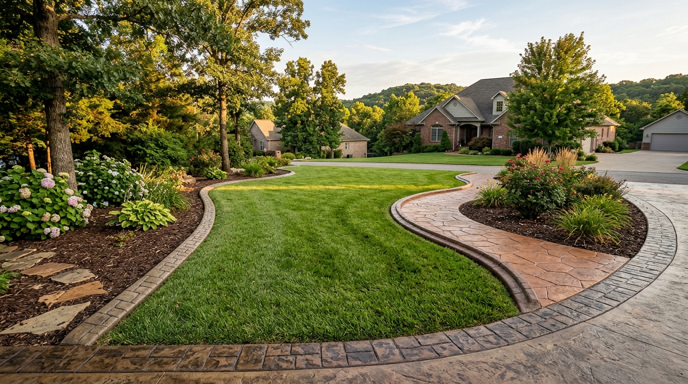 Decorative concrete curbing framing a beautiful Arkansas property