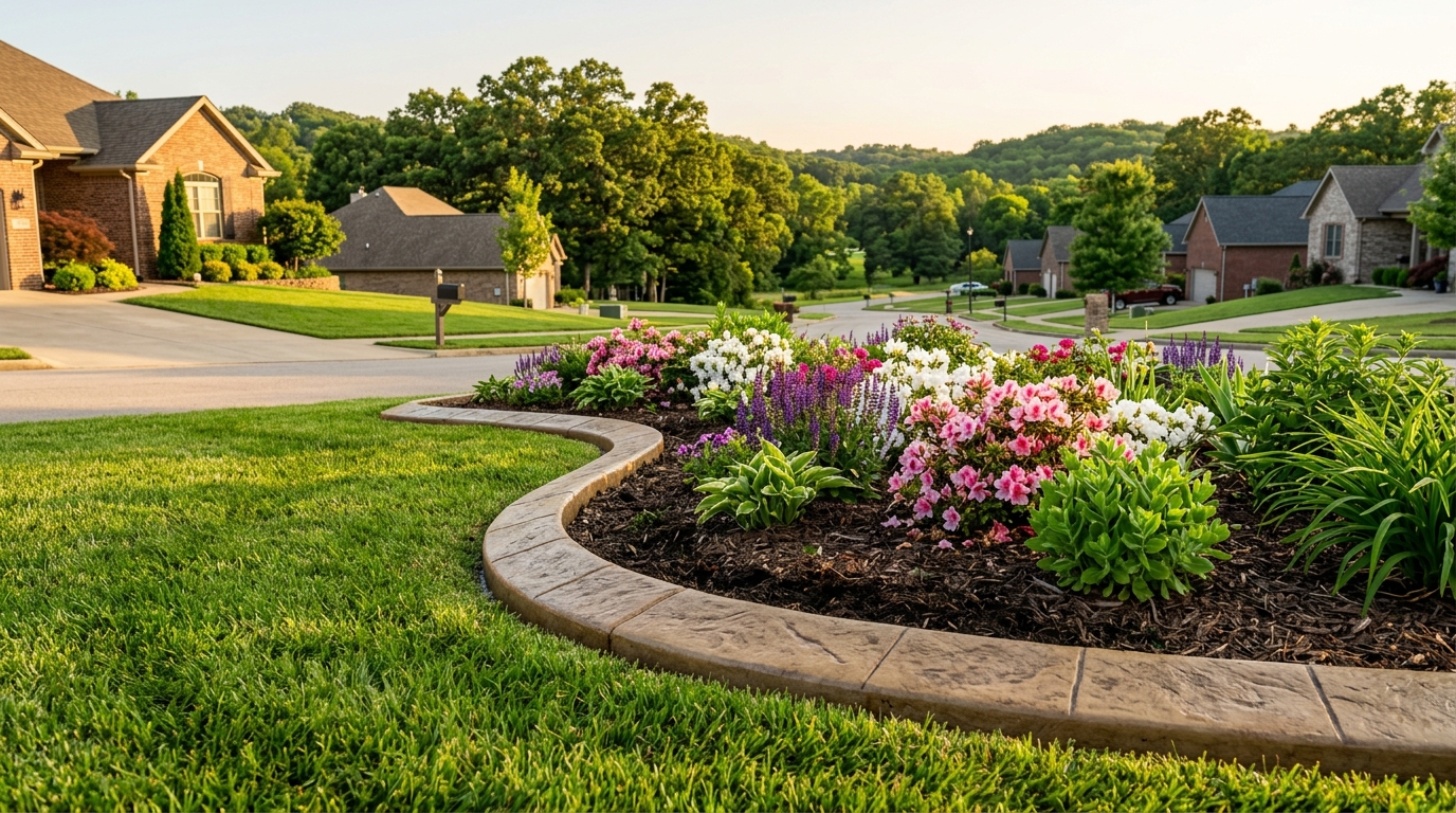 Decorative concrete curbing in a residential front yard