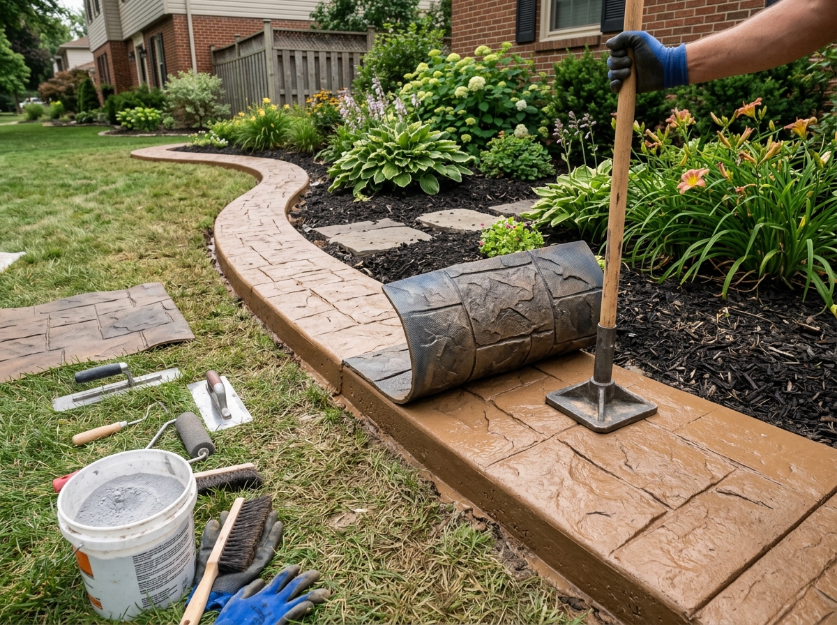 Stamping and texturing curbing